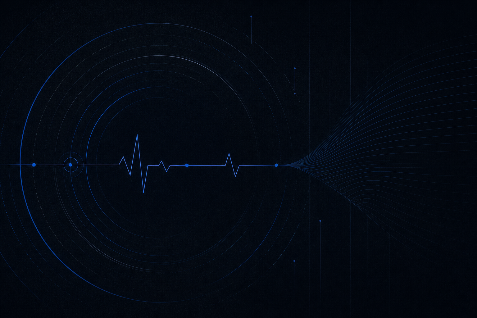 Abstract concentric arcs and pulse-line graphic